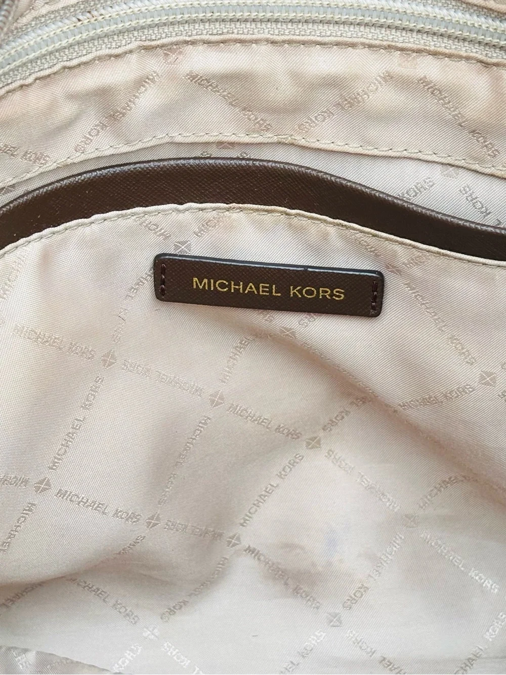 💗Michael Kors Jet Set Signature MK Brown Zip Tote Shoulder Bag💗